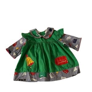 Vtg 2T Girl Prairie Western School Pattern Dress Green Blue Wht Check 70’s/80’s